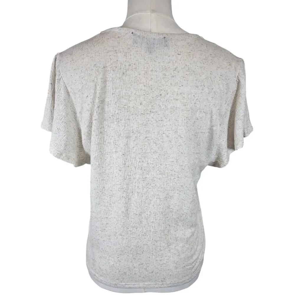 Fred David Cream Crepe Blouse w/Ruffle Short Sleeve & Crochet Detail